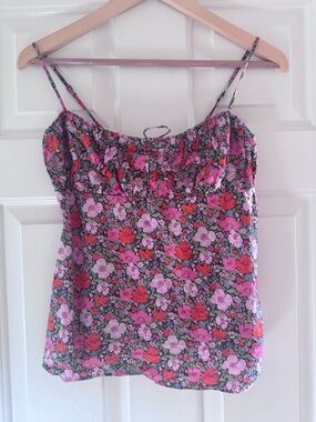 J. Crew Pink and Red Floral Spaghetti-Strap Cami
